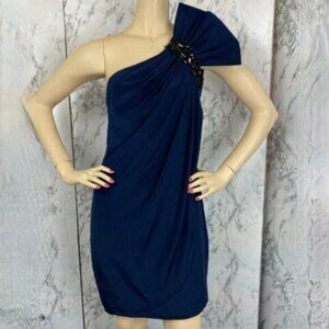 Marchesa One Shoulder Dress - Bow & Jewel Detail - Blue - Statement - Size 2
